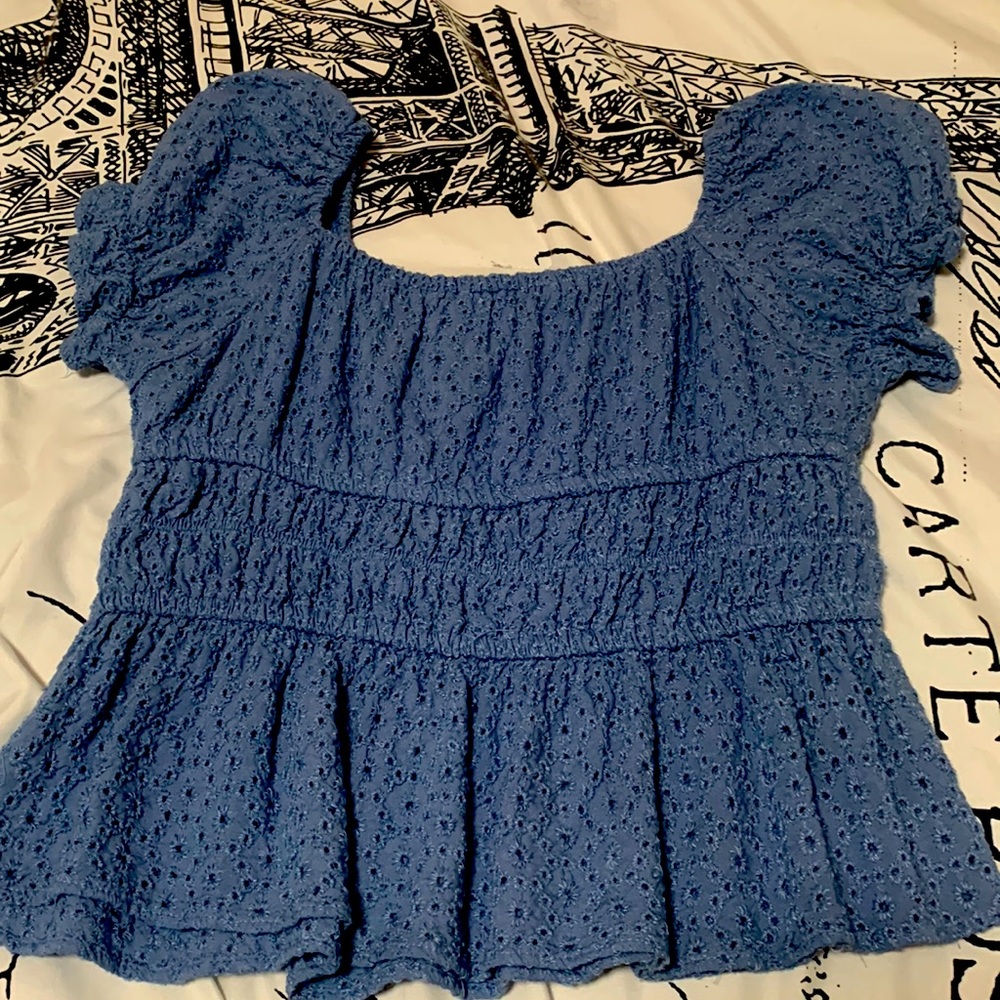 Angies girls blue ruffled top